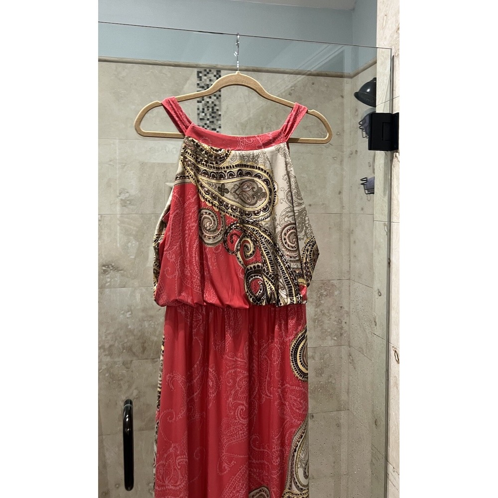 Chico's Contrast Paisley Hope Blouson Sleeveless Coral Maxi Dress Size 2 L - Picture 4 of 13